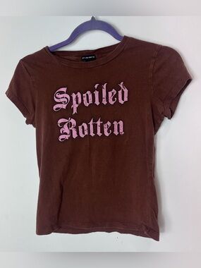 Y2K Spoiled Rotten Fang Shirt Pink Brown Graphic Baby Tee Brat Medium VTG Cotton